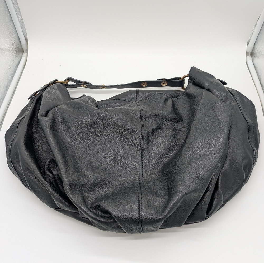 Laura DI Maggio Black Leather Slouchy Hobo Bag